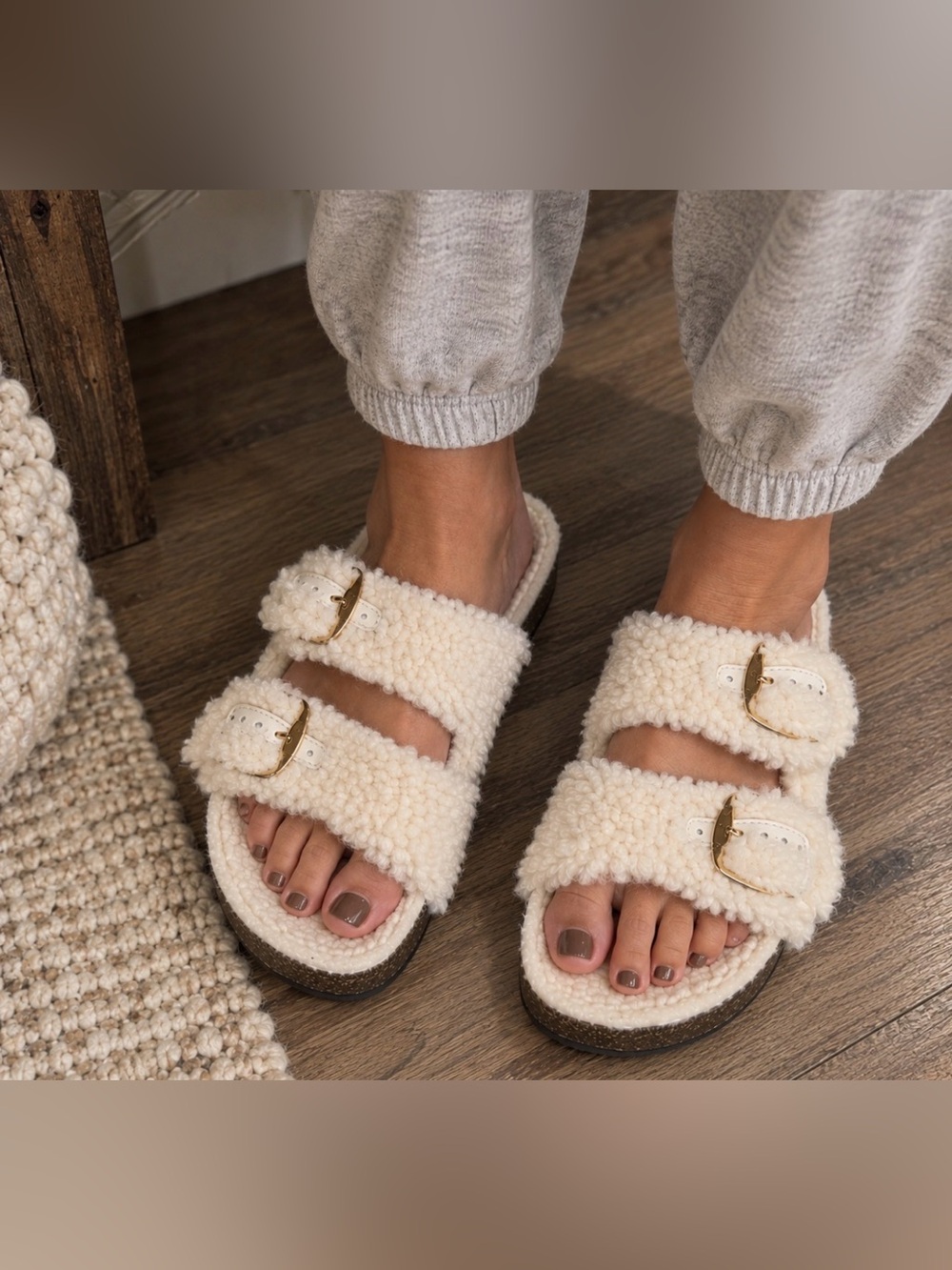 Auden New w Tags Cream White Cozy Fur Slipper Slides Sandals Shoes 8.5 - 9